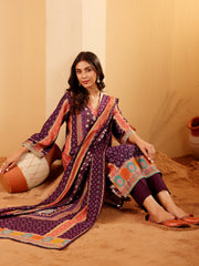 Women Purple Ethnic Printed  Gota Lace Detailed Kurta With Solid Trouser & Printed Dupatta