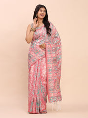 Elegant Jacquard Linen Cotton Saree with Traditional Multicolor Weave & Tassel Pallu - Festive & Casual Wear for Women