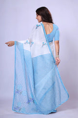 Soft-linen-saree-with-shaded-style-prints-bluecrochet