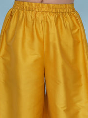 Solid Three-Fourth Sleeves Above Knee Length Silk Kurta & Salwar With Dupatta - Yellow