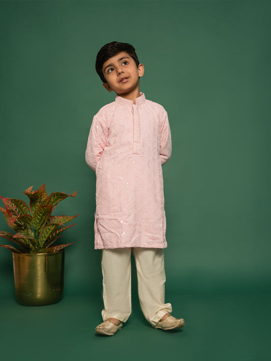 Boys' Pink Kurta And Pyjama Set