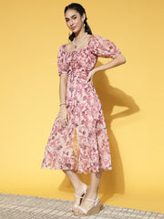 Women Pretty Pink Floral Volume Play Dress