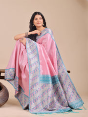 Radiant Sky Blue Silk Saree with Pink & Blue Floral Pattern – Perfect for Weddings & Festive Glamour