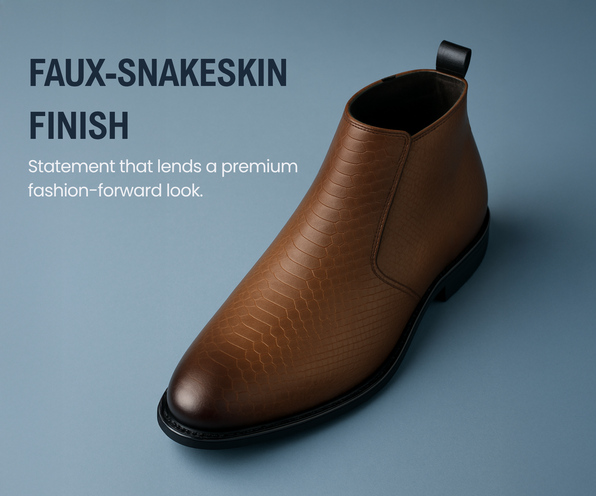 Kraasa - ORION-X Men's Vegan Leather Chelsea Boots Classic Almond Toe Ankle Boots with Textured Finish | Formal & Smart Casual Boots