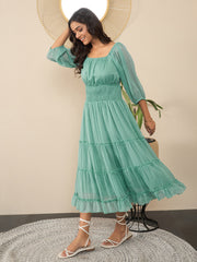 Women's Green Polyester Bodycon Peplum Style Dress