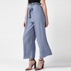 Women's Blue Stripe Paperbag Pants with elasticated waistband
