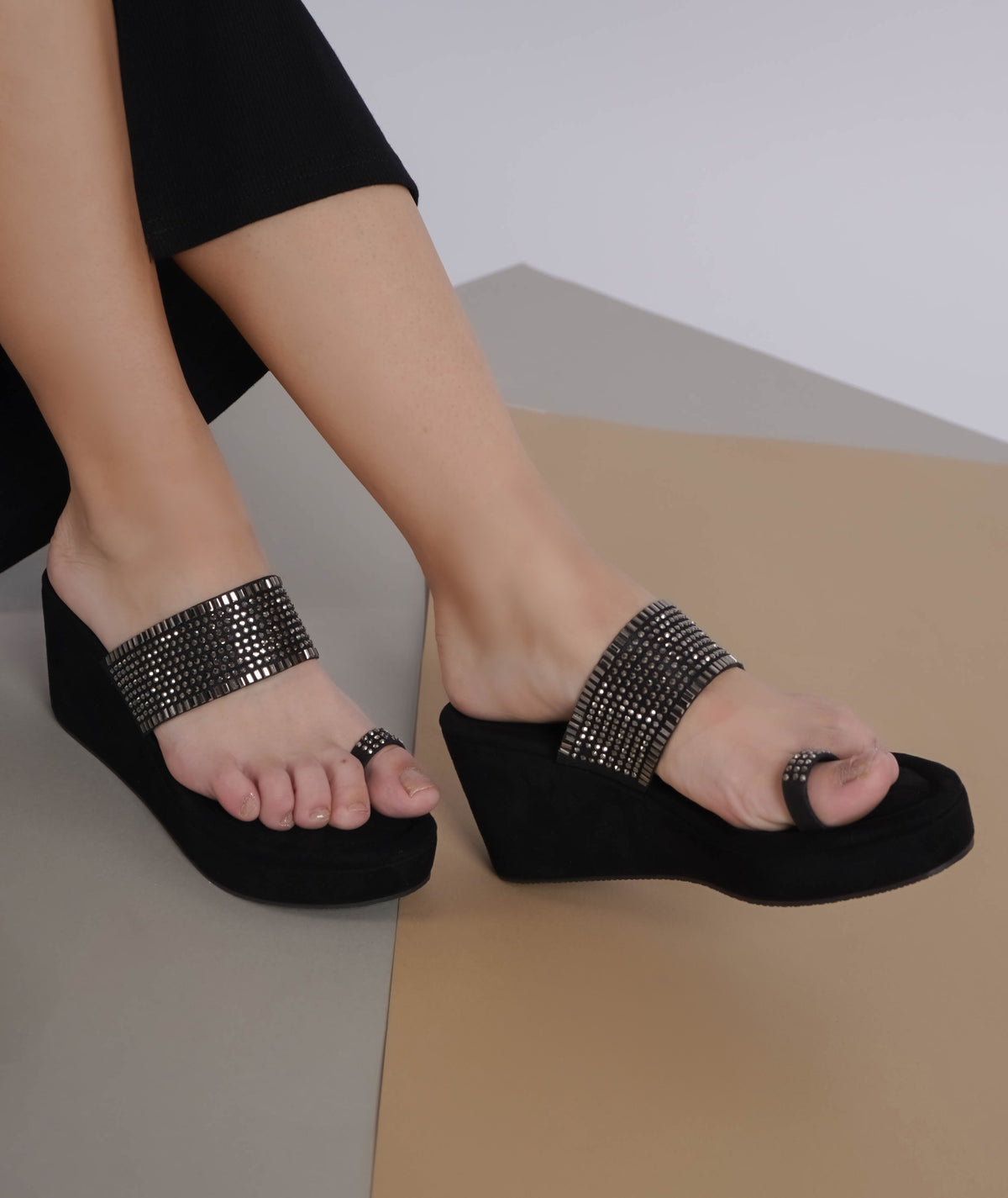 Casual Fashion Sandals 3 Inches Wedge Open Back Round Toe Heels