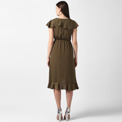 Women's Yellow Front Ruffle Dress