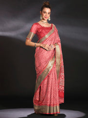Women's Art Silk Red Printed Designer Saree With Blouse Piece
