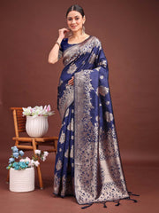 Emerald Banarasi Silk Saree with Zari Floral Work - Elegance Woven in Every Thread