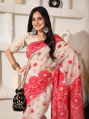 Elegant Woven Linen Cotton Saree for Durga Puja & Diwali | Ethnic Motif Design with Rich Zari Border | Soft, Breathable, Festive-Ready Traditional Drape