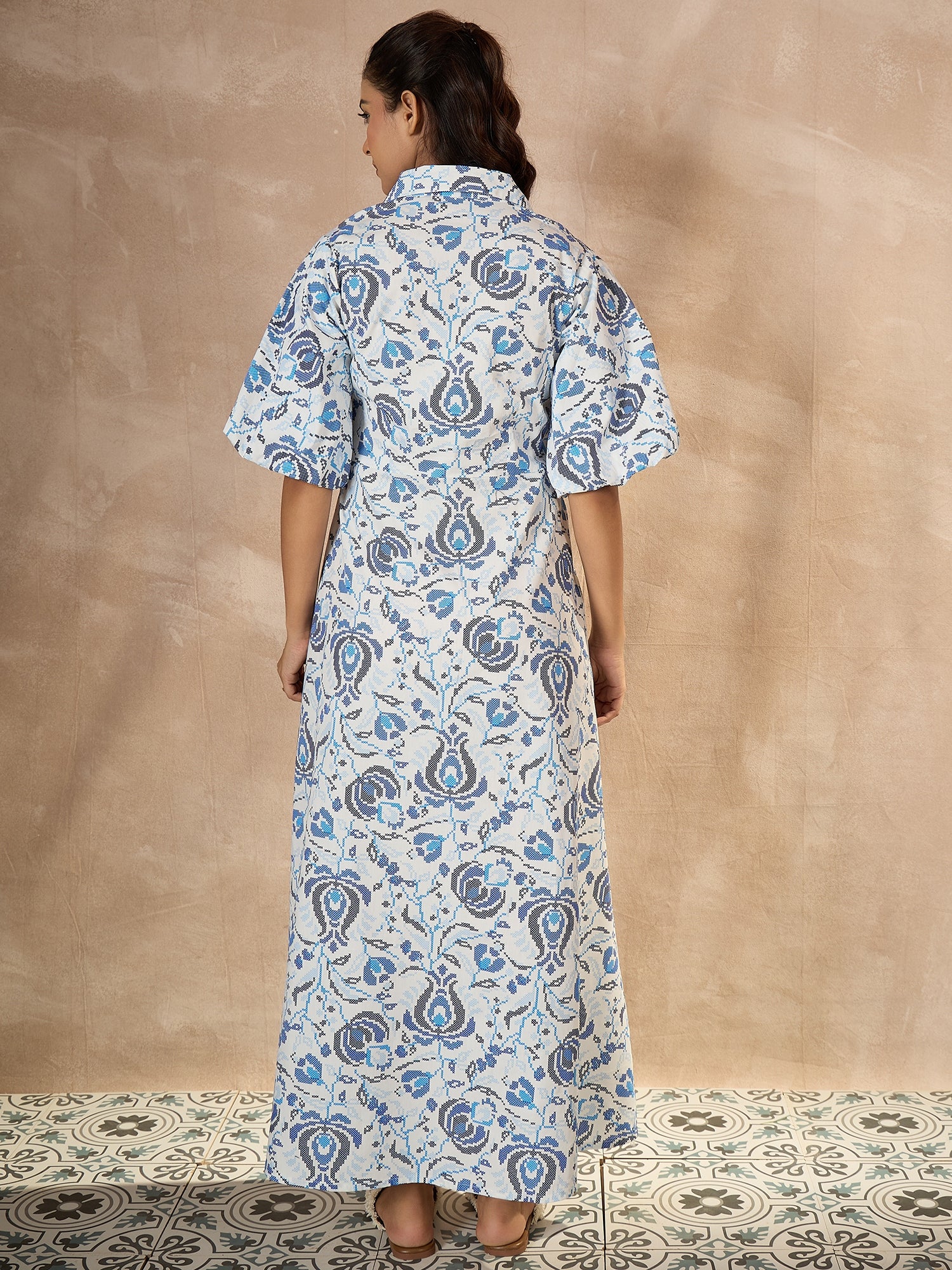 StyleStone Women's Cotton Tiered Ikkat Printed Maxi Dress