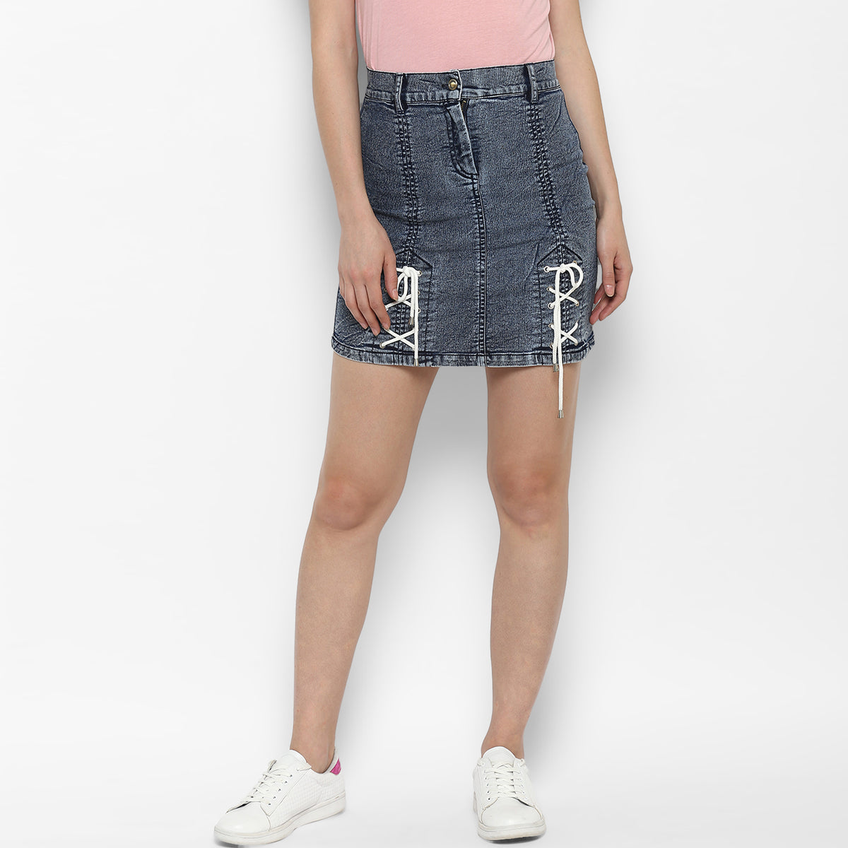 Women's Denim Skirt with White Tie Up