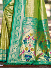 Traditional Yellow Kanjivaram Silk Saree with Rich Red Border and Peacock Pallu Design