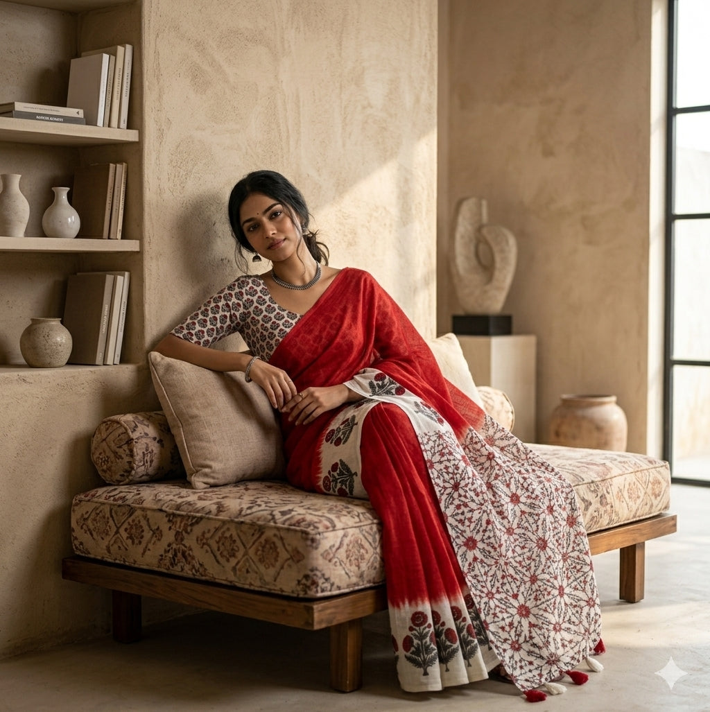 Soft linen saree with shaded style prints.