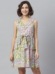 Women's Tile Print Dress with Peplum Detail