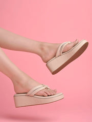 حذاء Shoetopia ذو كعب عالٍ بلون بيج سادة للنساء والفتيات