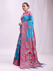 Banarasi Silk Saree with Zari Work - Wedding & Festive Traditional Saree | Temple Border & Royal Motifs | Soft & Shiny Silk Finish
