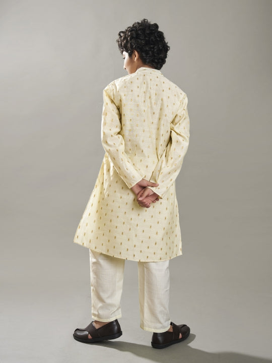 Boys off white modal booti kurta with pajama 