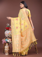 Elegant Sky Blue Linen Saree with Intricate Woven Patterns – Lightweight Grace for Everyday and Festive Moments