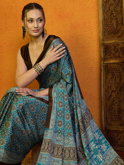 Women's Satin Printed Designer Saree With Blouse Piece