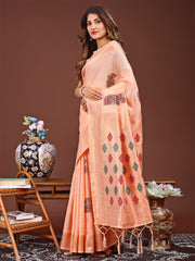 Jaquard Saree with Tassels - Radiate Soft Elegance and Timeless Beauty