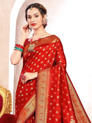 Pink Kanjivaram Silk Saree with Golden Zari and Colorful Peacock Woven Pallu Design