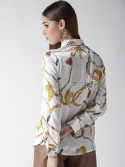 Women's White and Golden Animal Chain Print Shirt