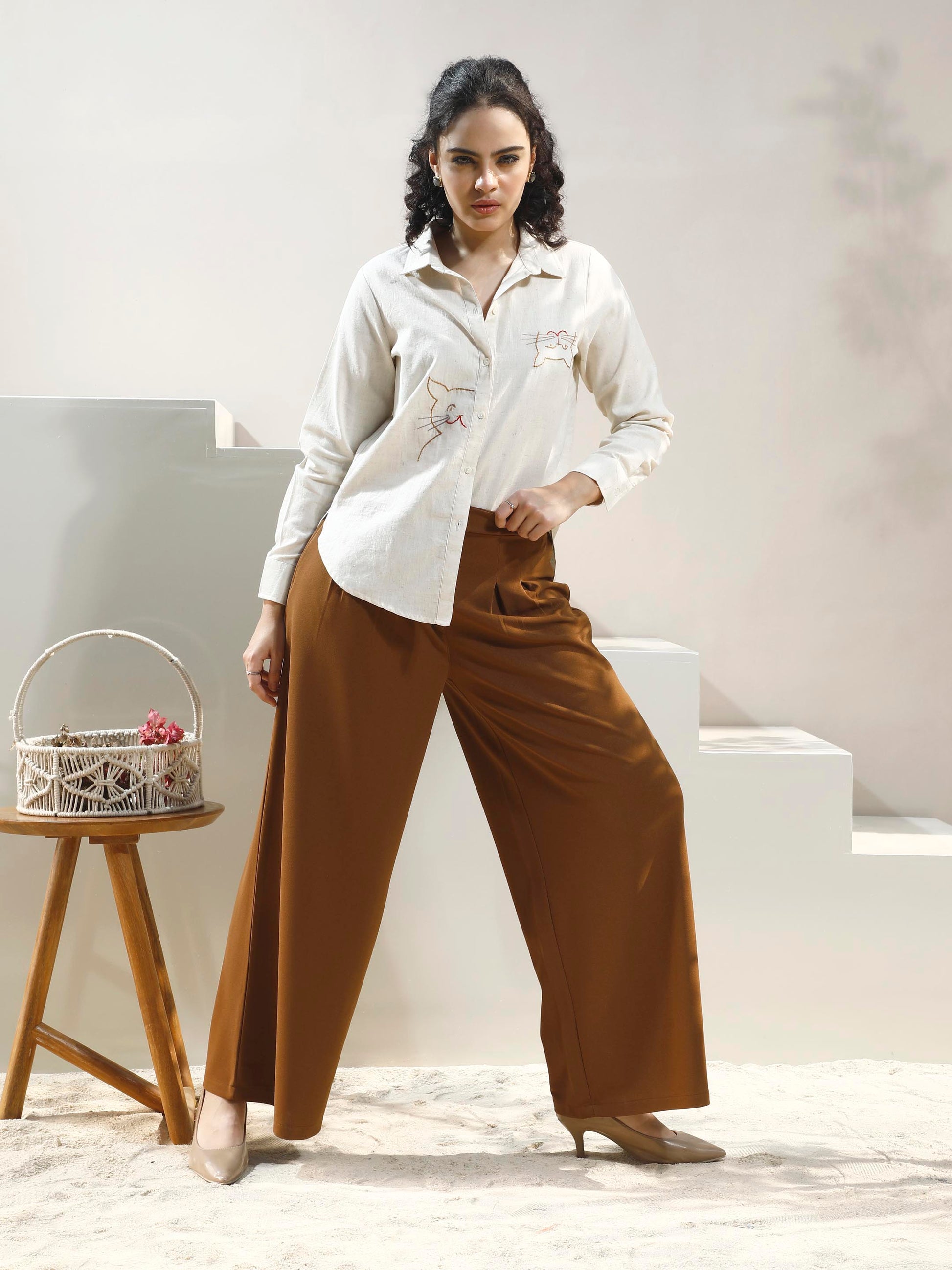 Women Relaxed Fit Spread Collar Graphic Printed Cotton Casual Shirt
