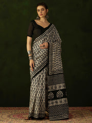 Women's Bhagalpuri Silk Beige Printed Designer Saree With Blouse Piece
