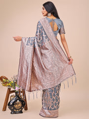 Elegant Sea Green Linen Cotton Saree with Silver Zari Border & Geometric Weave – Daily, Office & Festive Wear