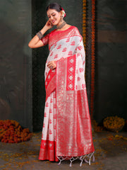 Premium Linen Cotton Saree with Rich Zari Border & Pallu | Lightweight & Elegant | Ideal for Festive & Traditional Occasions | Unstitched Blouse Included