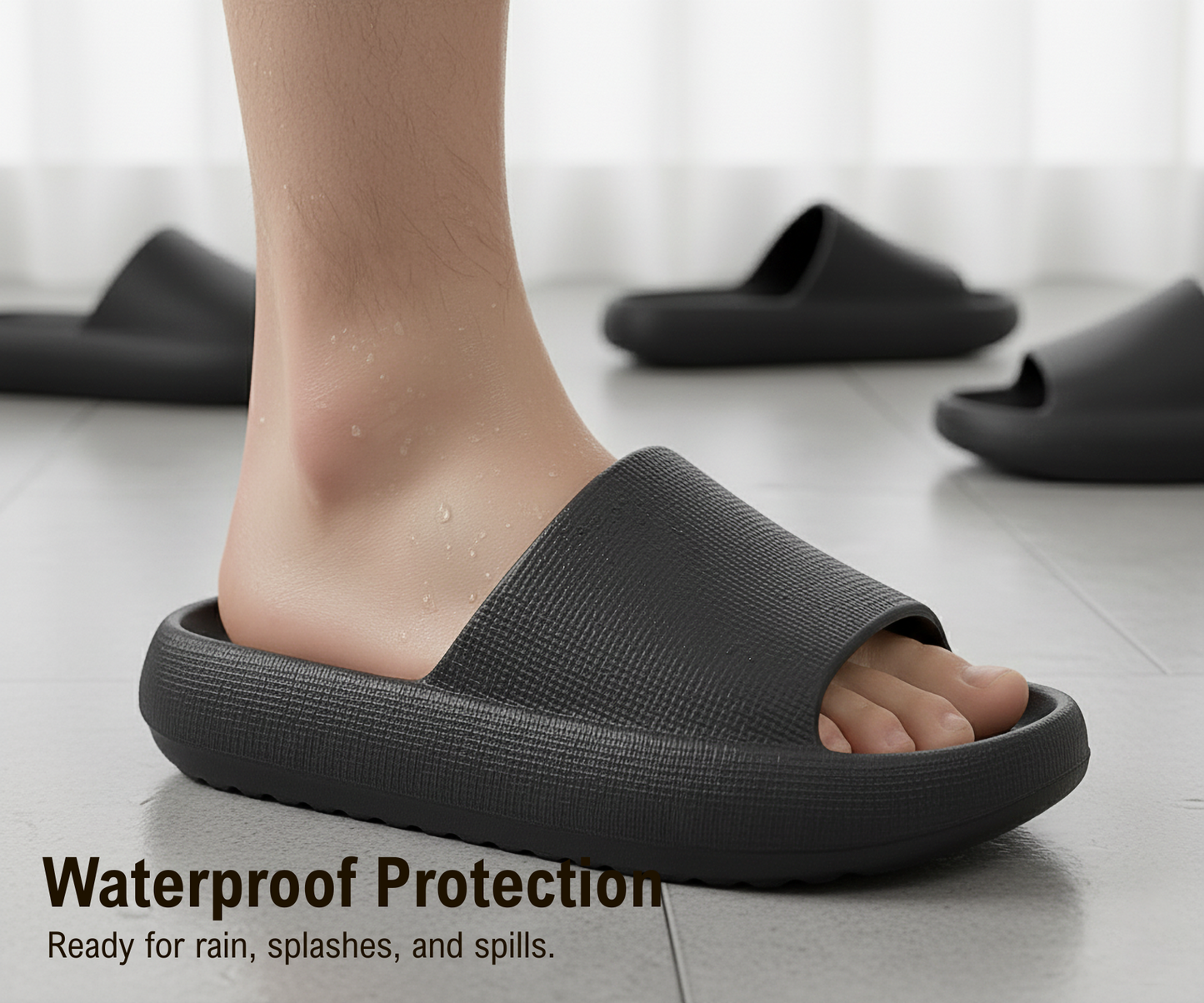 CloudFoam Pillow Slippers for Men Non Slip Quick Drying Shower Slides Bathroom Sandals  HA8201 Black