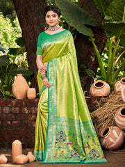 Kanjivaram Silk Saree for Women Yellow Wedding Wear with Red Blouse Rich Zari Woven Design Saree
