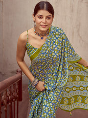 Women's Crepe Printed Designer Saree With Blouse Piece
