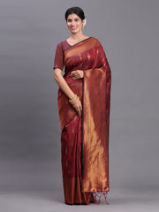 Navy Blue Banarasi Silk Saree with Copper Zari Woven Pallu & Feather Butta – Wedding & Festive Wear