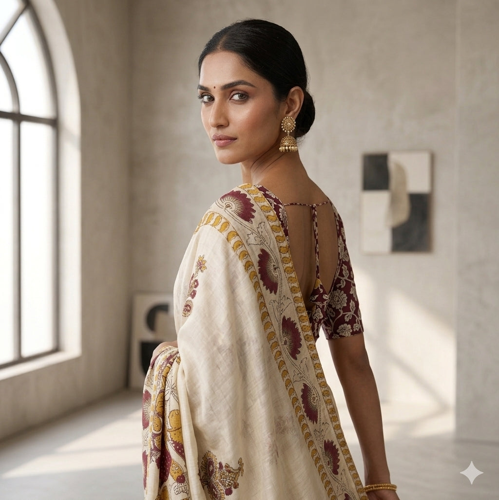 Soft linen saree with shaded style prints.