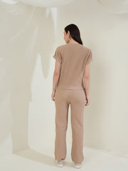 Women's  Brown Ribbed Cotton Co-Ord Set