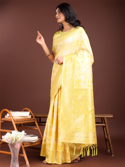 Elegant Yellow Cotton Saree with Golden Zari Work – Graceful Comfort for Everyday & Festive Wear