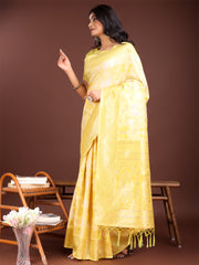 Elegant Yellow Cotton Saree with Golden Zari Work – Graceful Comfort for Everyday & Festive Wear