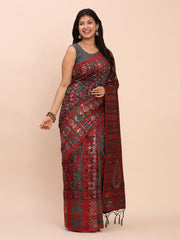 Elegant Jacquard Linen Cotton Saree with Traditional Multicolor Weave & Tassel Pallu - Festive & Casual Wear for Women