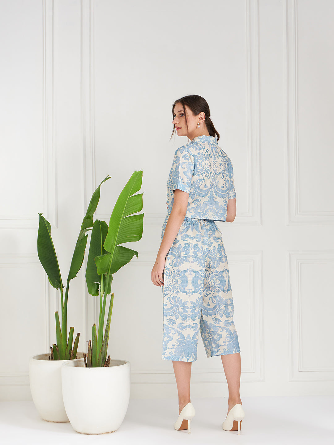 Printed Lapel Collar Top With Palazzo Co-Ords
