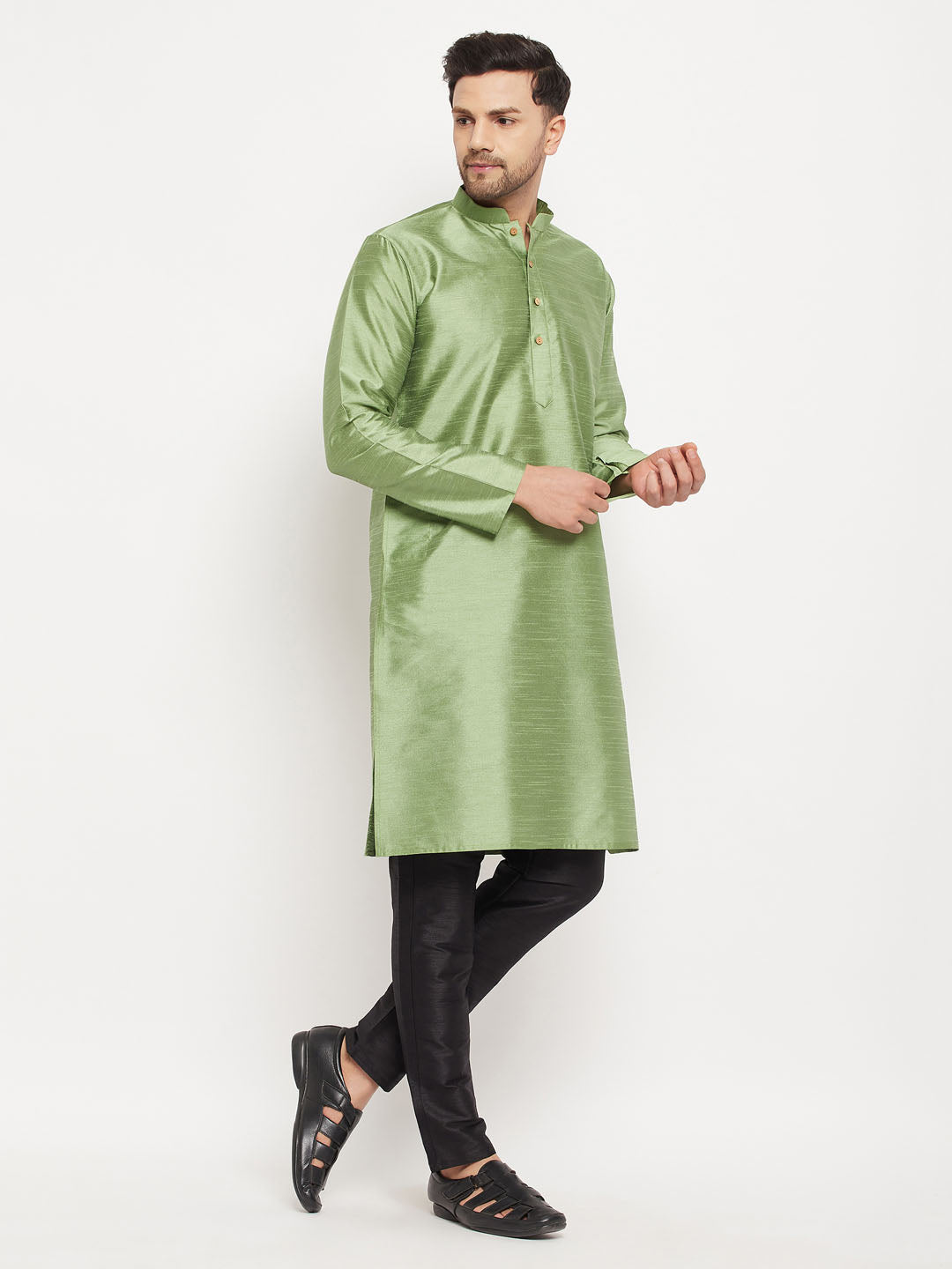 Vastramay - Men's Light Green Silk Blend Kurta Only