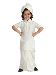Boys' B White Viscose Kurta Lungi And Safa set