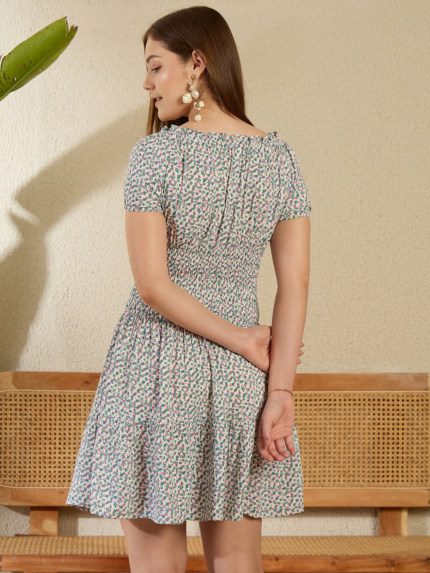 Women's Multi Colored Floral Smocked Dress