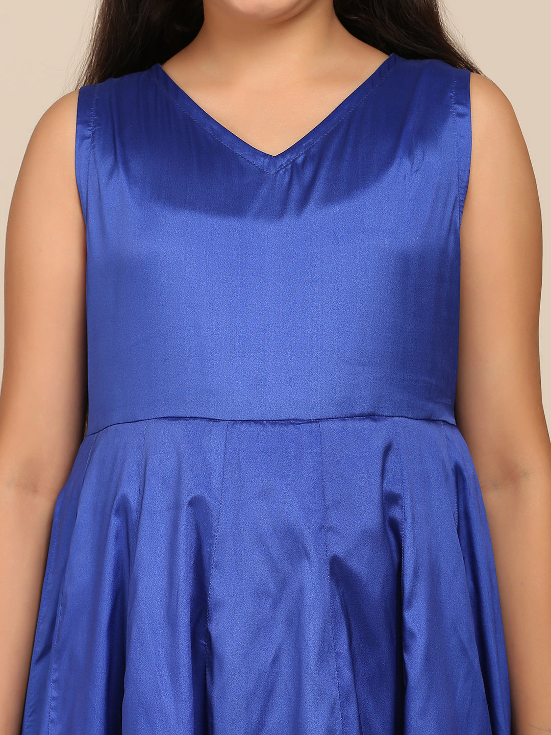 Poly Blends Woven Sleeveless Flower Print Flared Frock - Blue