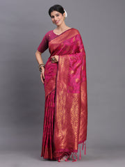 Navy Blue Banarasi Silk Saree with Copper Zari Woven Pallu & Feather Butta – Wedding & Festive Wear