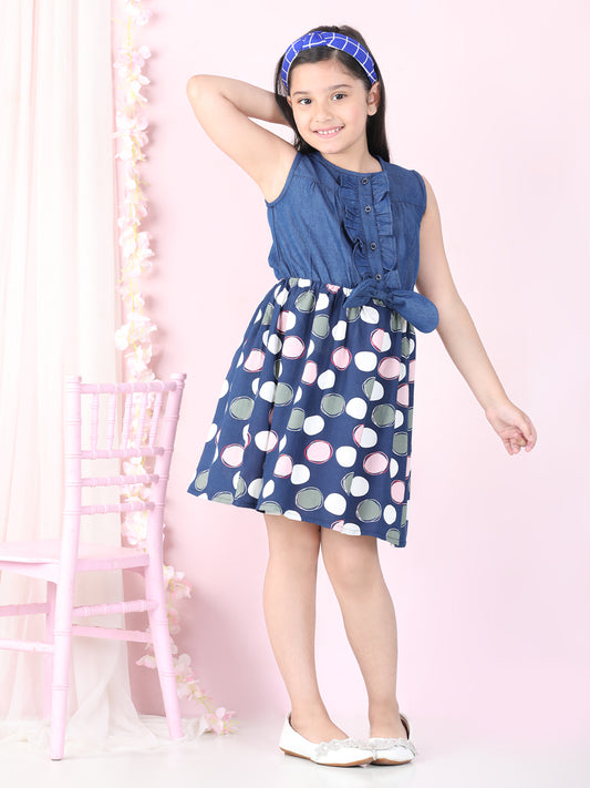Girls Denim Polka Dress