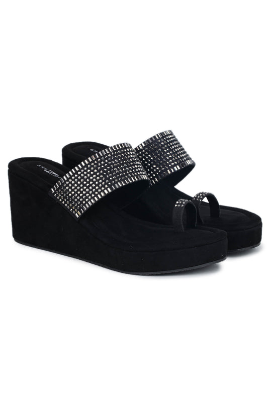 Casual Fashion Sandals 3 Inches Wedge Open Back Round Toe Heels