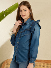 Women's Front Placket Denim Shirt